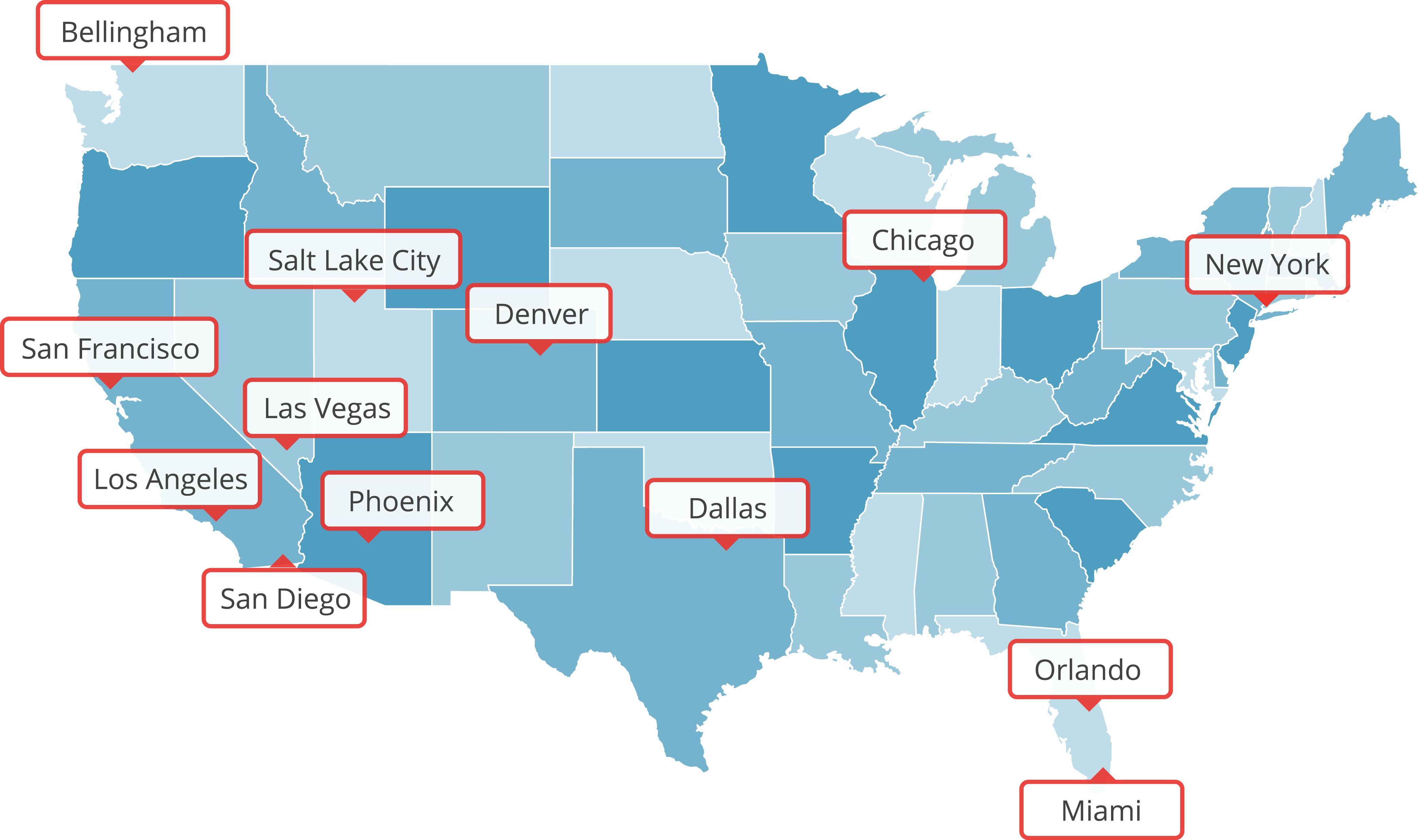 Map of El Monte RV rental locations across the United States